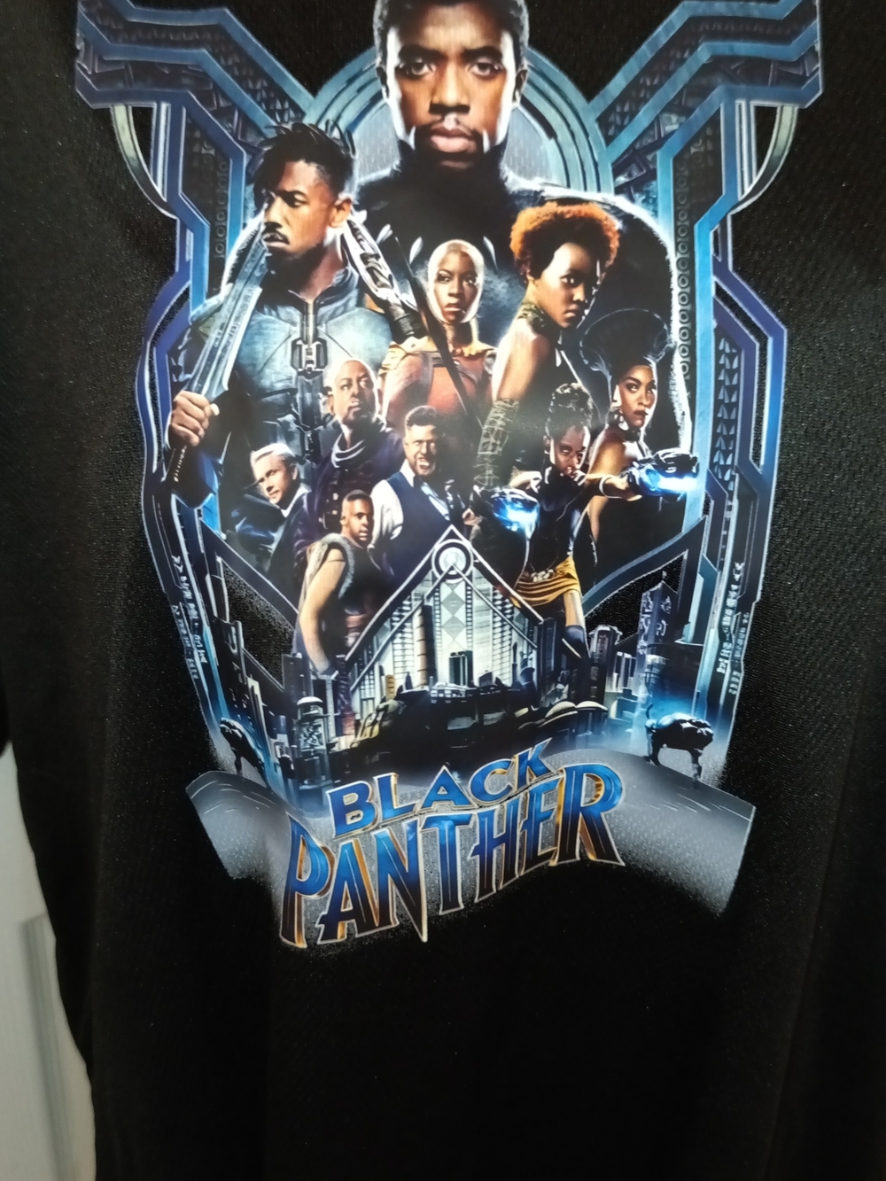 Black Panther Graphic Tee - Black with Blue and Gold Print New XL